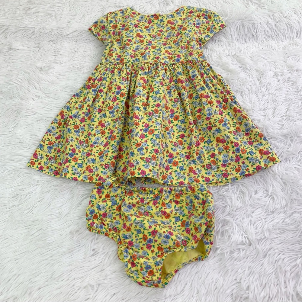 Polo Ralph Lauren cap sleeve Floral Baby Dress with Bloomers yellow